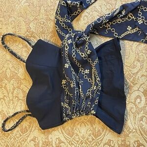 INTIMISSI Vintage Navy Scarf Waist Tie Corset Top Tank